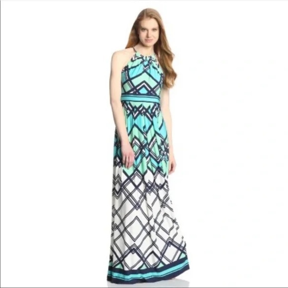 Eliza J Blue Sleeveless Geometrical Print Maxi Dress Size 14
